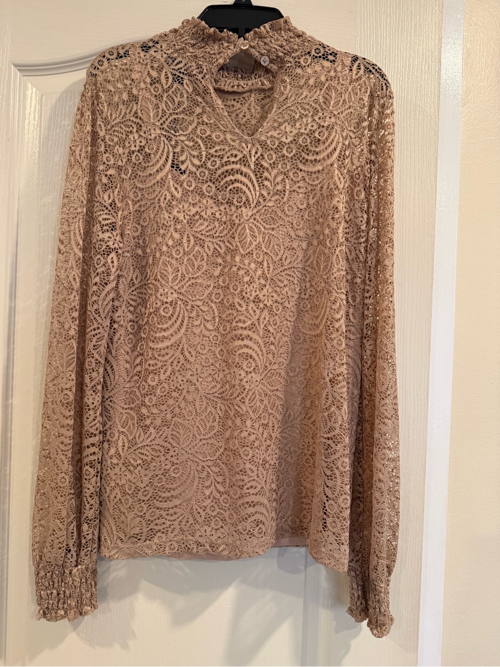 Cable & Gauge Beige Lace Long-Sleeve Blouse - Picture 2 of 3